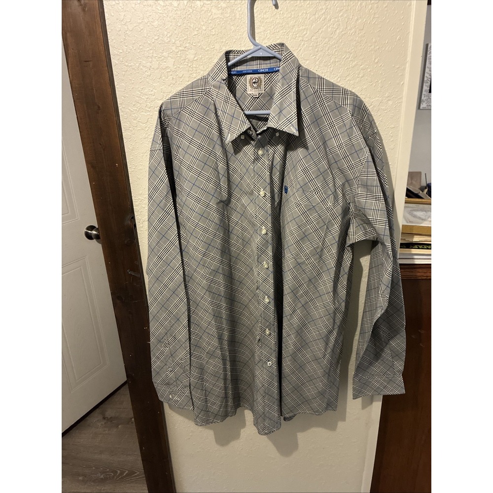 Cinch Plaid Button Down Shirt Western Long Sleeve Mens XXL Cowboy Gray/brown